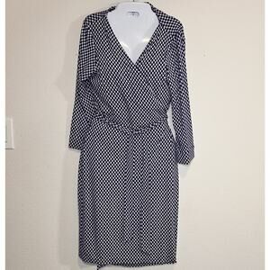 Diane Von Furstenberg Julian Wrap Dress Size 12 Blue Geometric Pattern Business